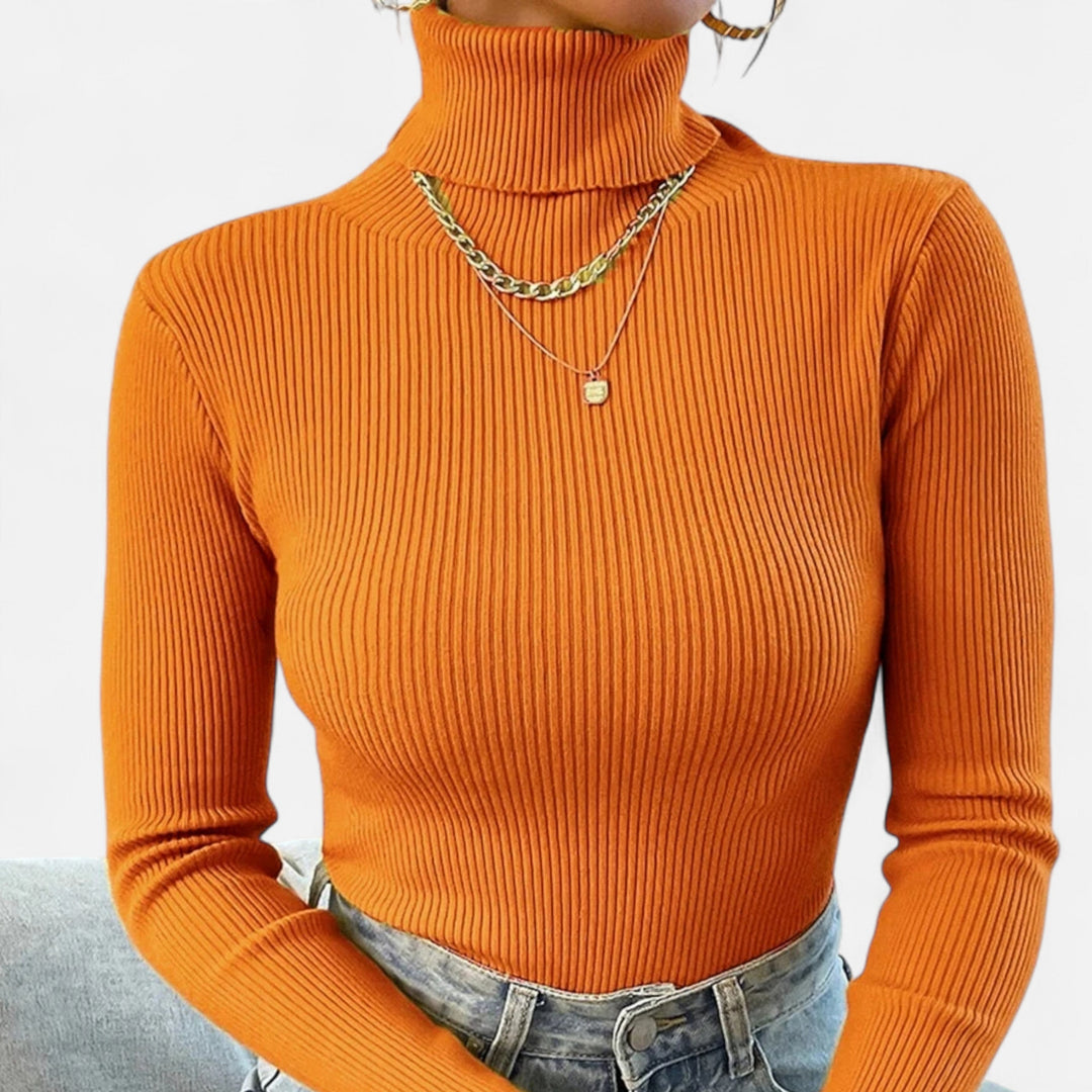 Womens Ribbed Knit Sweater Turtleneck Slim Fit