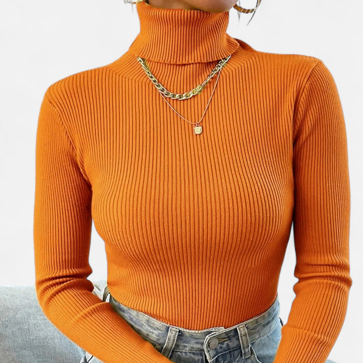 Womens Ribbed Knit Sweater Turtleneck Slim Fit