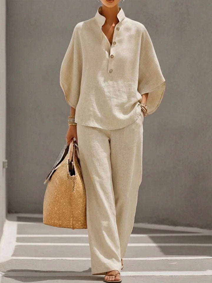 Womens Two-Piece Set Batwing Top Wide Leg Pants - BritishMode