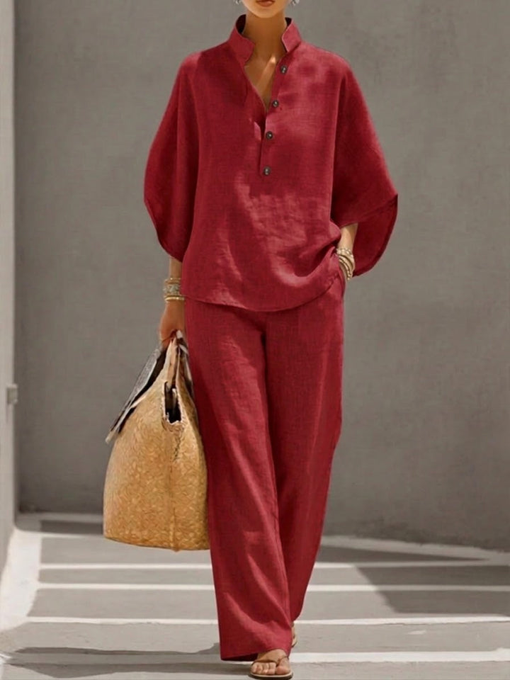 Womens Two-Piece Set Batwing Top Wide Leg Pants