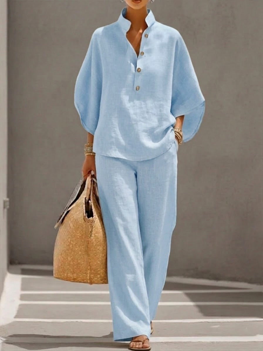Womens Two-Piece Set Batwing Top Wide Leg Pants
