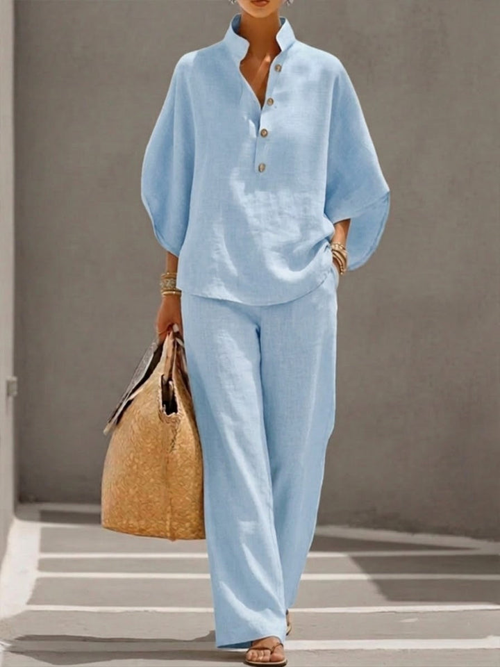 Womens Two-Piece Set Batwing Top Wide Leg Pants