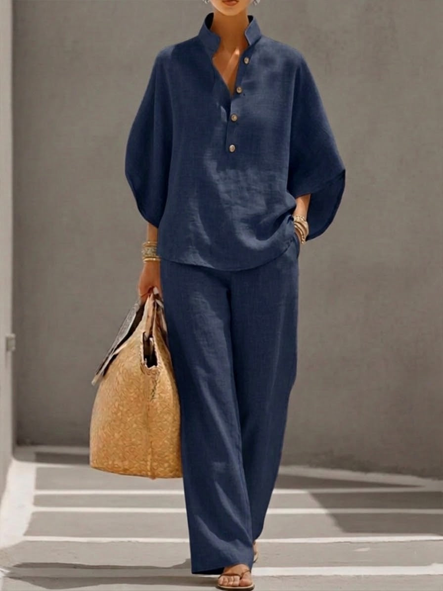 Womens Two-Piece Set Batwing Top Wide Leg Pants