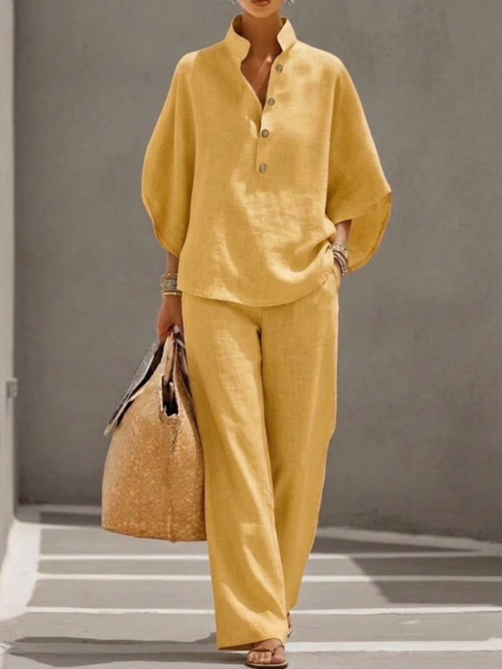 Womens Two-Piece Set Batwing Top Wide Leg Pants
