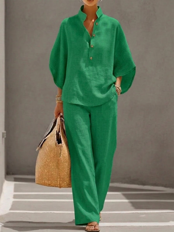 Womens Two-Piece Set Batwing Top Wide Leg Pants