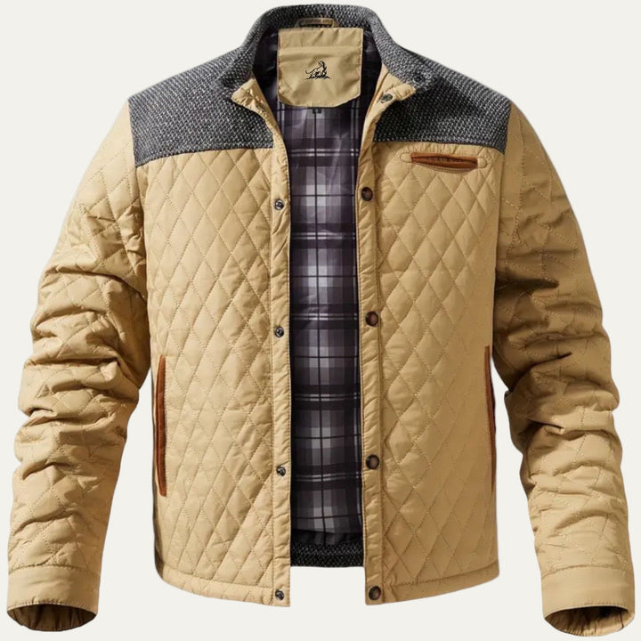 Mens Quilted Jacket Stand Collar Contrast Yoke