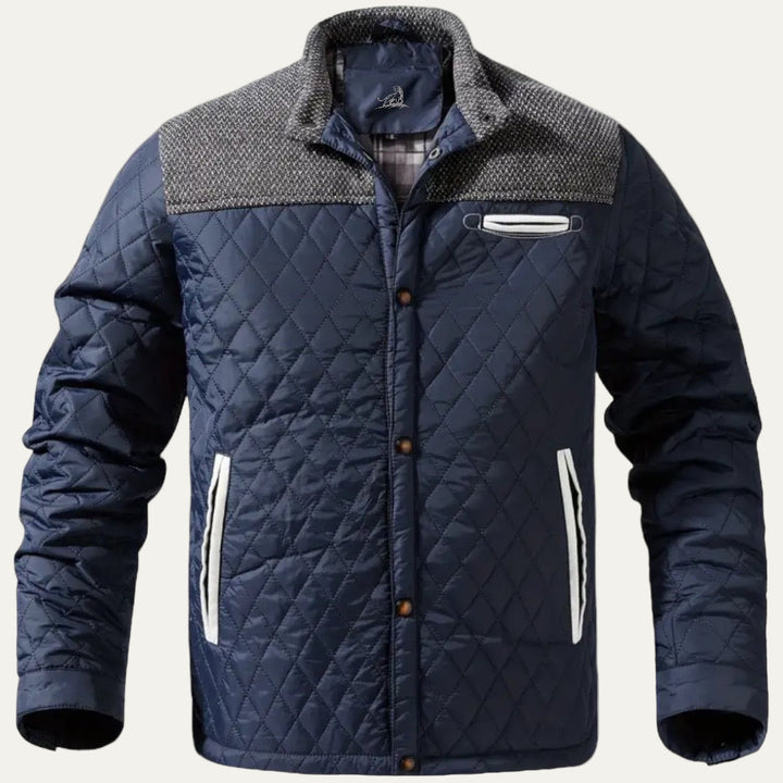 Mens Quilted Jacket Stand Collar Contrast Yoke