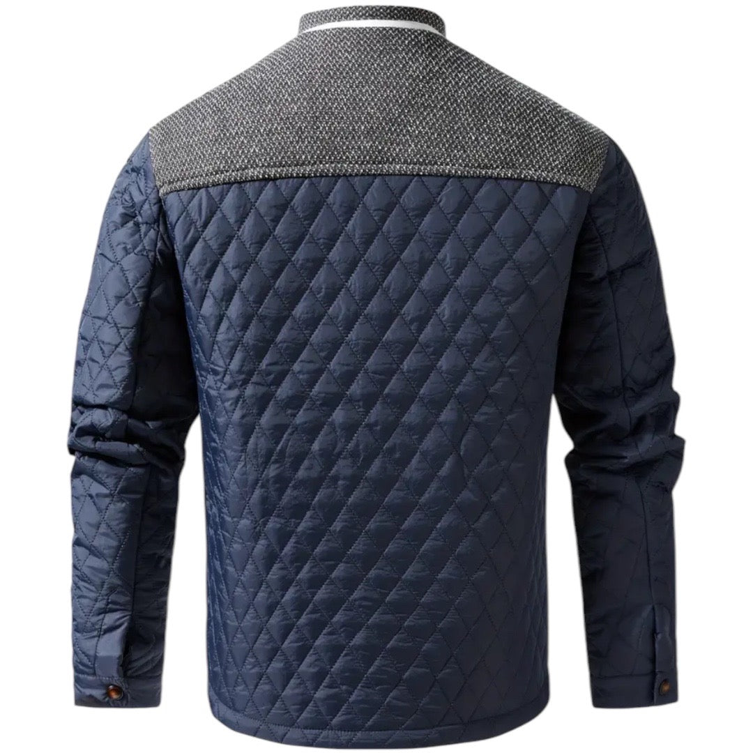Mens Quilted Jacket Stand Collar Contrast Yoke