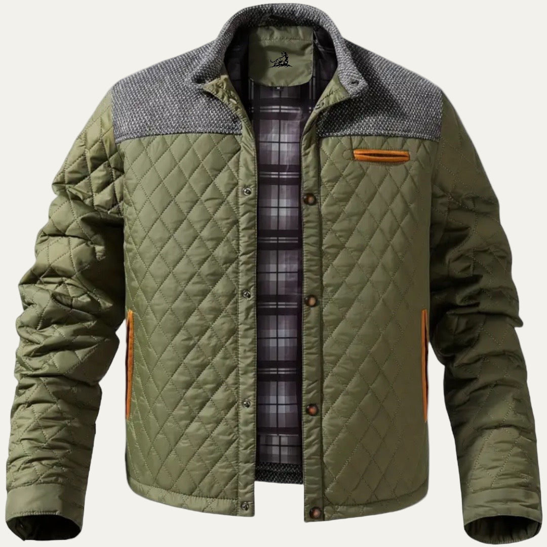 Mens Quilted Jacket Stand Collar Contrast Yoke