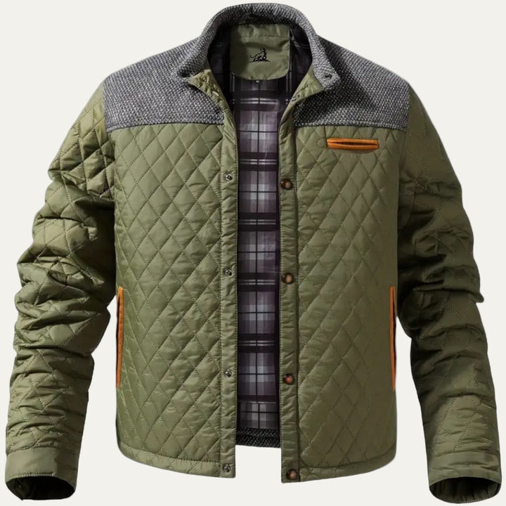 Mens Quilted Jacket Stand Collar Contrast Yoke