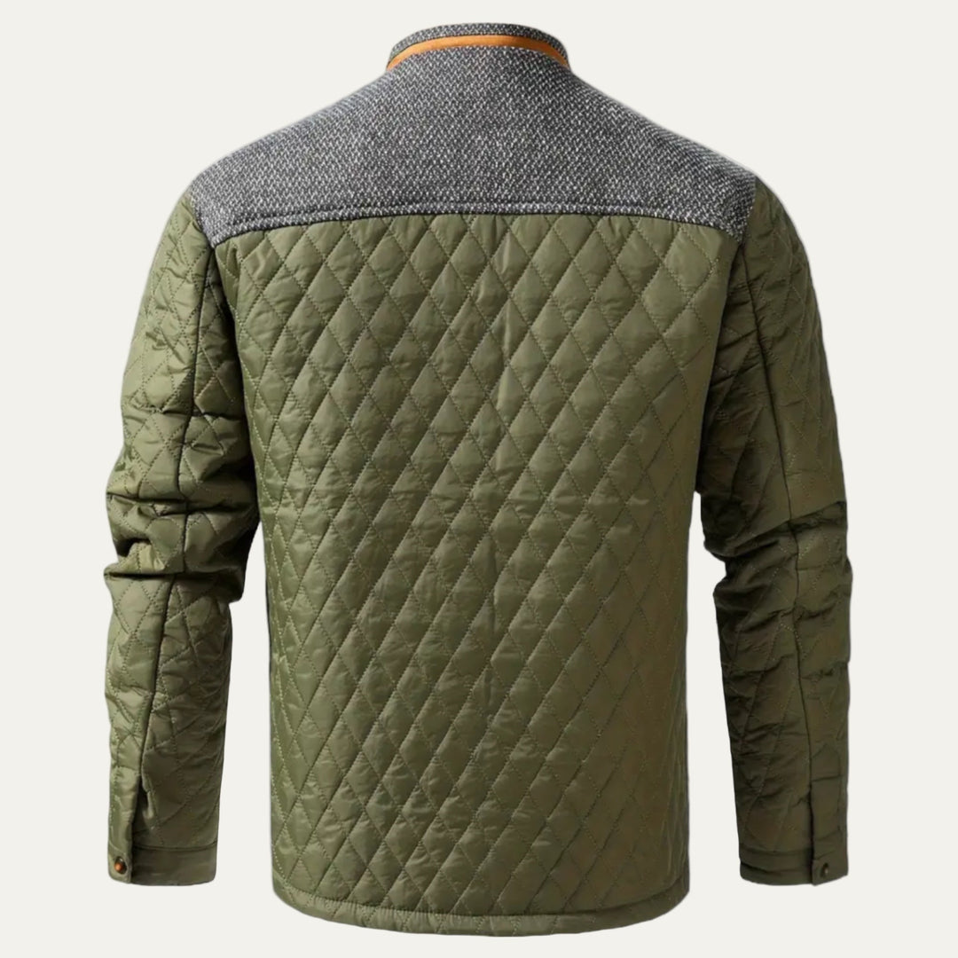 Mens Quilted Jacket Stand Collar Contrast Yoke