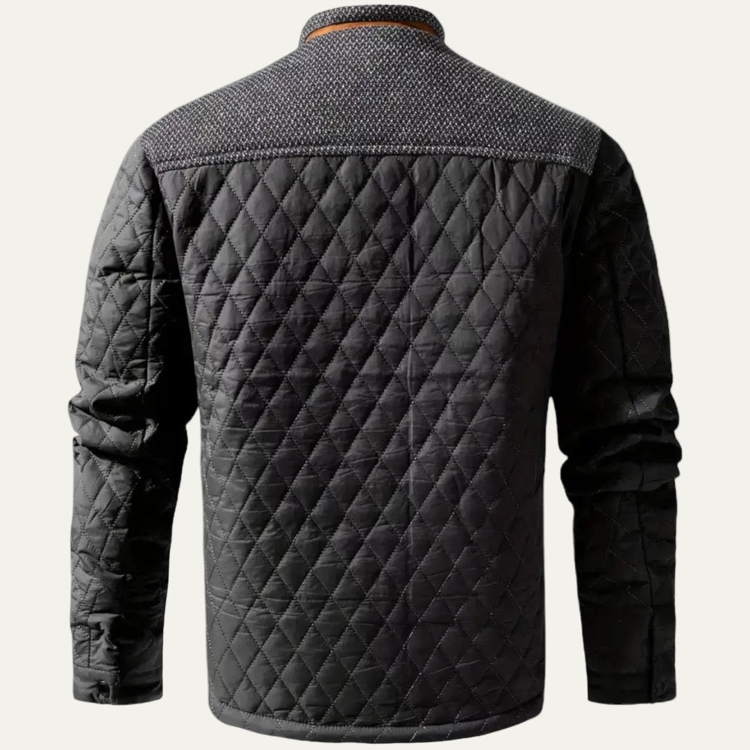 Mens Quilted Jacket Stand Collar Contrast Yoke