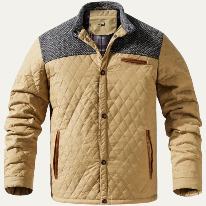 Mens Quilted Jacket Stand Collar Contrast Yoke