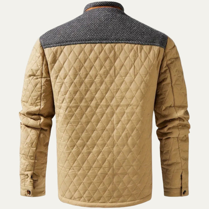 Mens Quilted Jacket Stand Collar Contrast Yoke