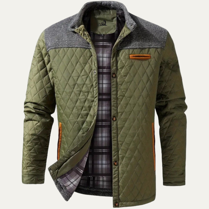 Mens Quilted Jacket Stand Collar Contrast Yoke - BritishMode