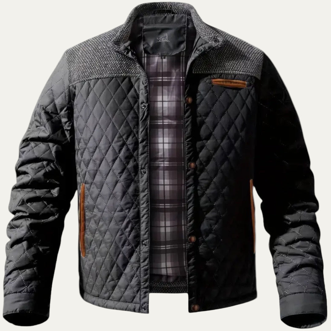 Mens Quilted Jacket Stand Collar Contrast Yoke