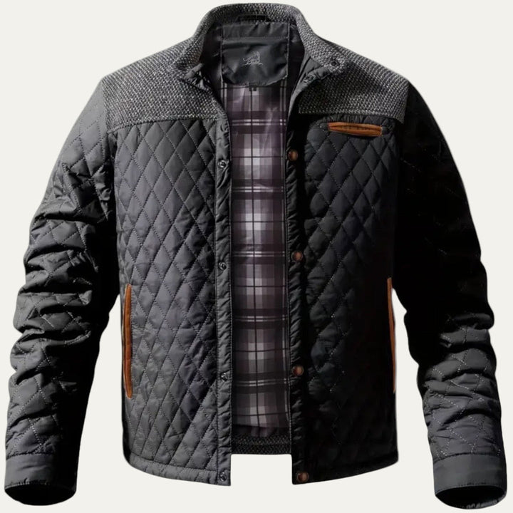 Mens Quilted Jacket Stand Collar Contrast Yoke
