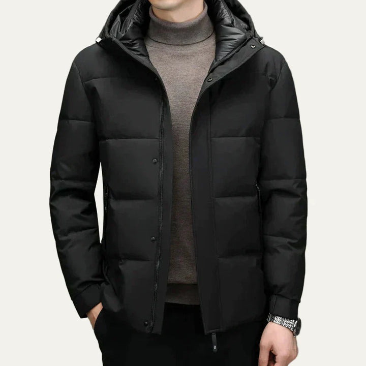 Mens Quilted Puffer Jacket with Hood Modern Fit