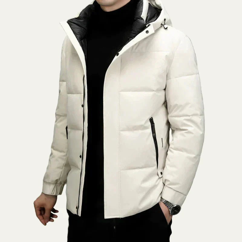 Mens Quilted Puffer Jacket with Hood Modern Fit
