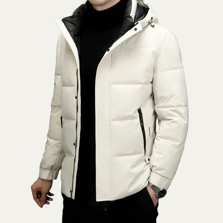 Mens Quilted Puffer Jacket with Hood Modern Fit