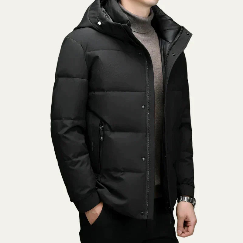 Mens Quilted Puffer Jacket with Hood Modern Fit