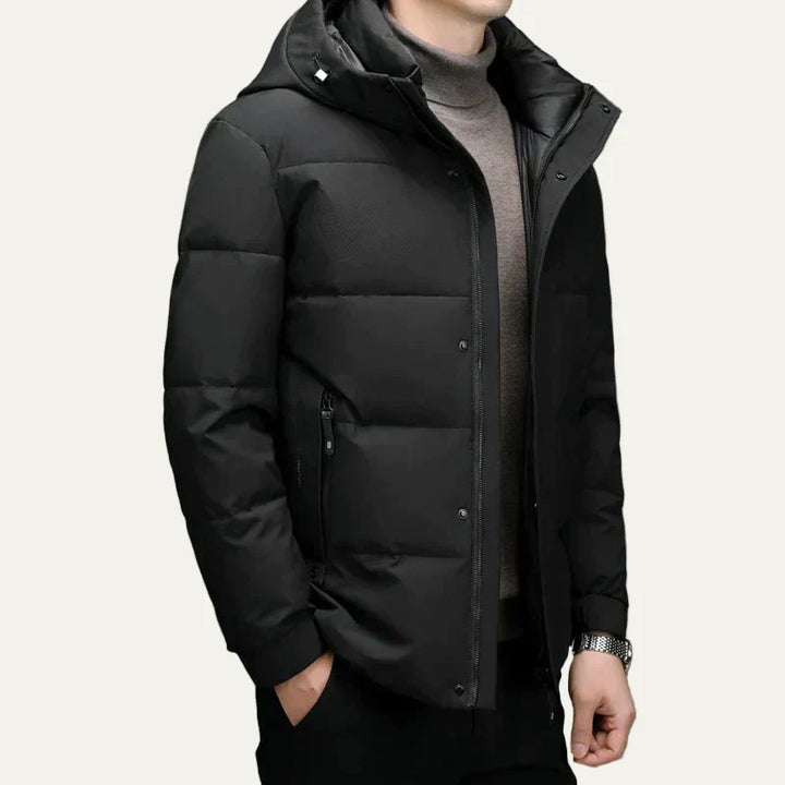 Mens Quilted Puffer Jacket with Hood Modern Fit