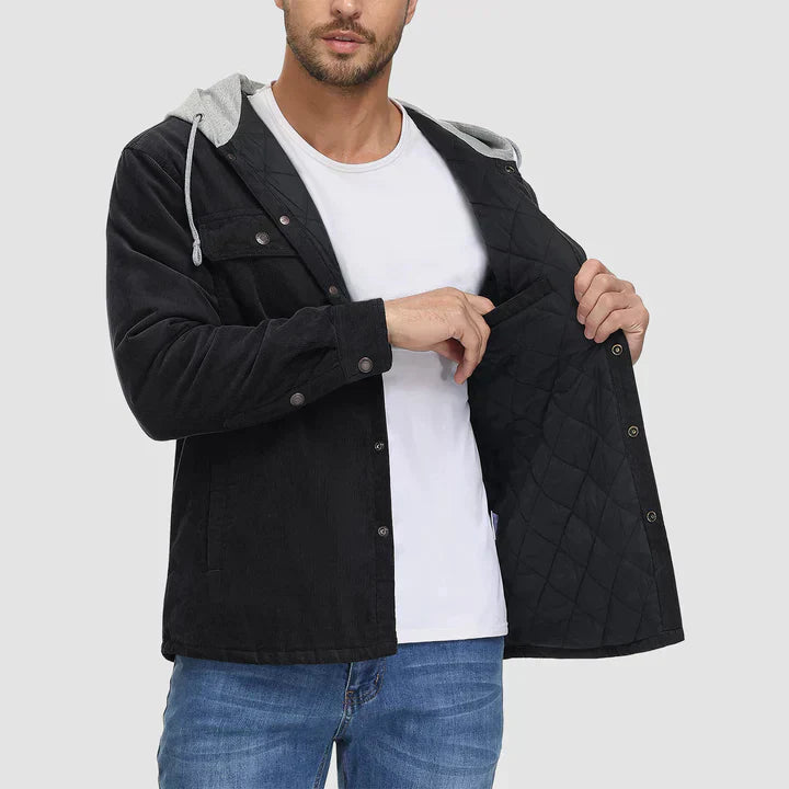 Mens Padded Jacket with Hood Insulated Warm Fit