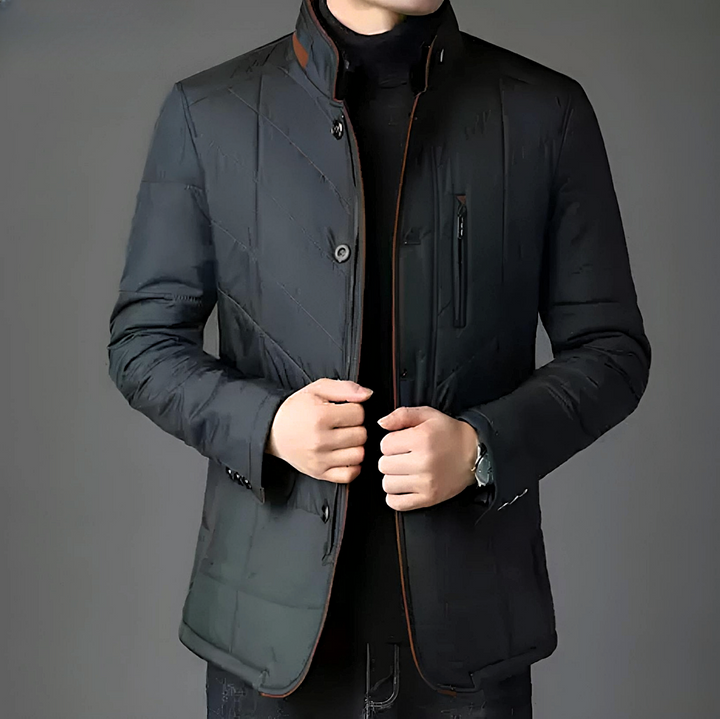 Mens Mid-Length Puffer Jacket Faux Fur Lined Chevron Quilted
