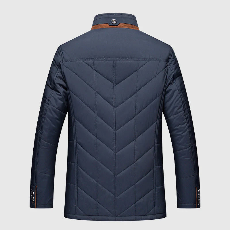 Mens Mid-Length Puffer Jacket Faux Fur Lined Chevron Quilted