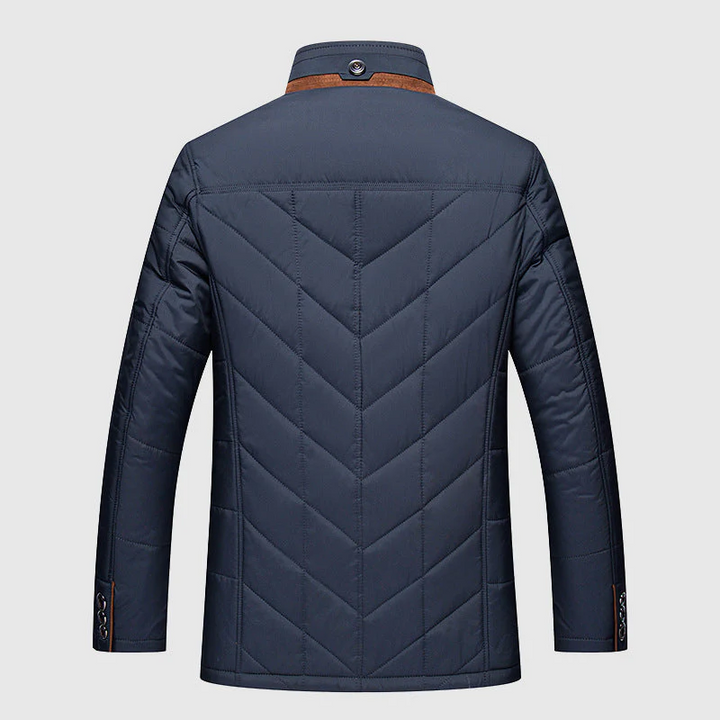 Mens Mid-Length Puffer Jacket Faux Fur Lined Chevron Quilted