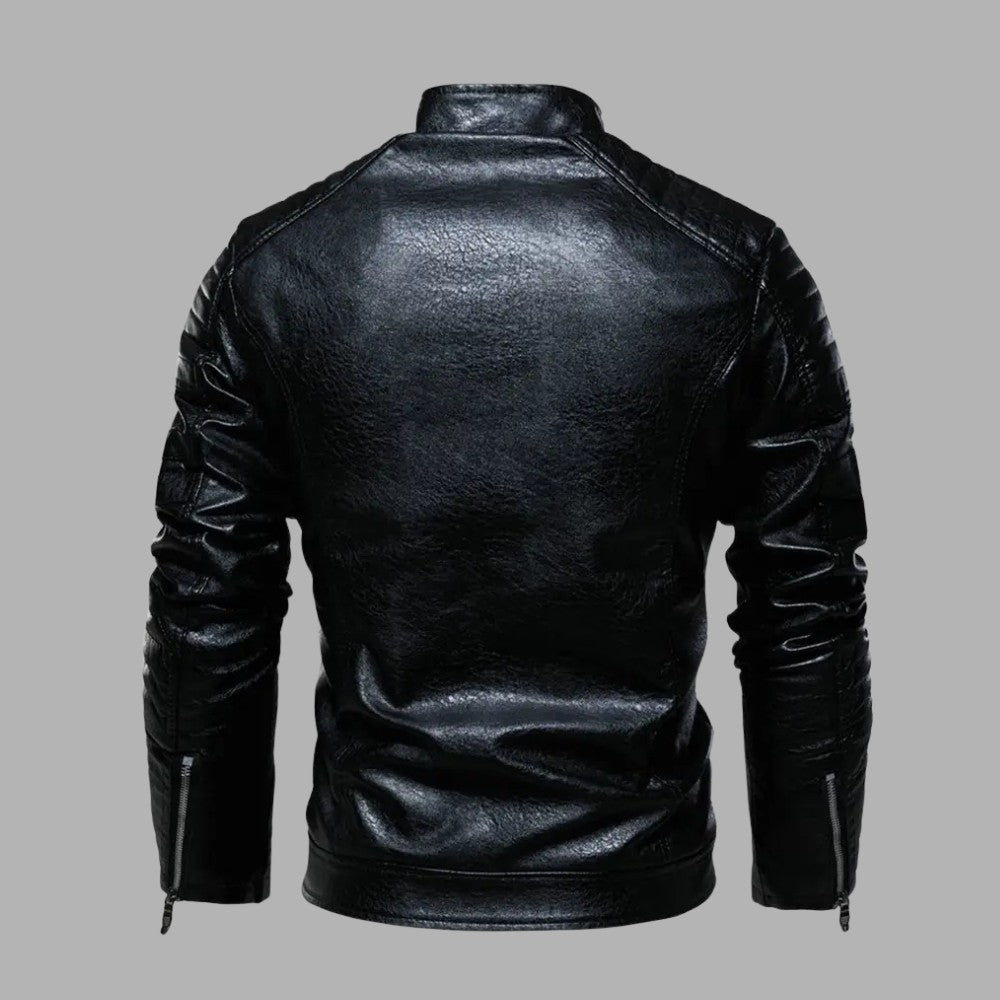 Mens Leather Jacket Padded Zip-Up