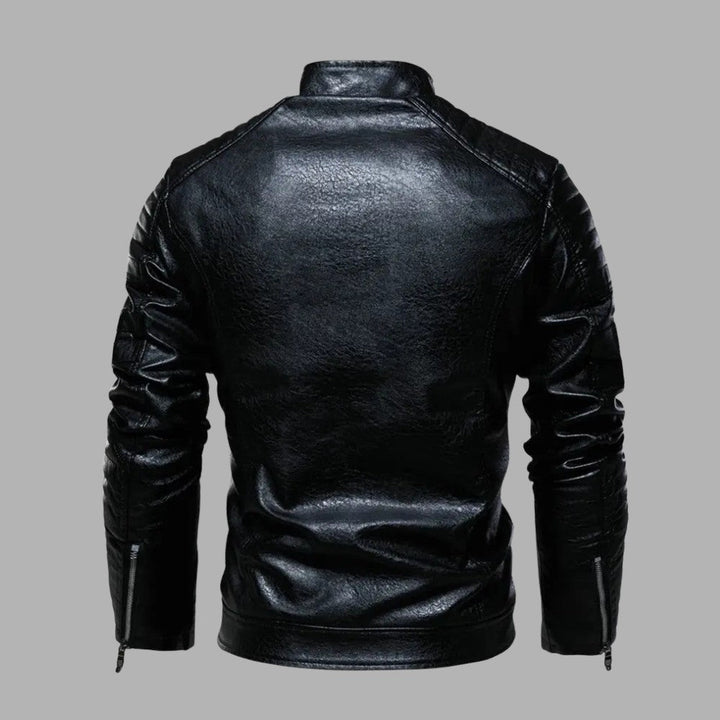 Mens Leather Jacket Padded Zip-Up