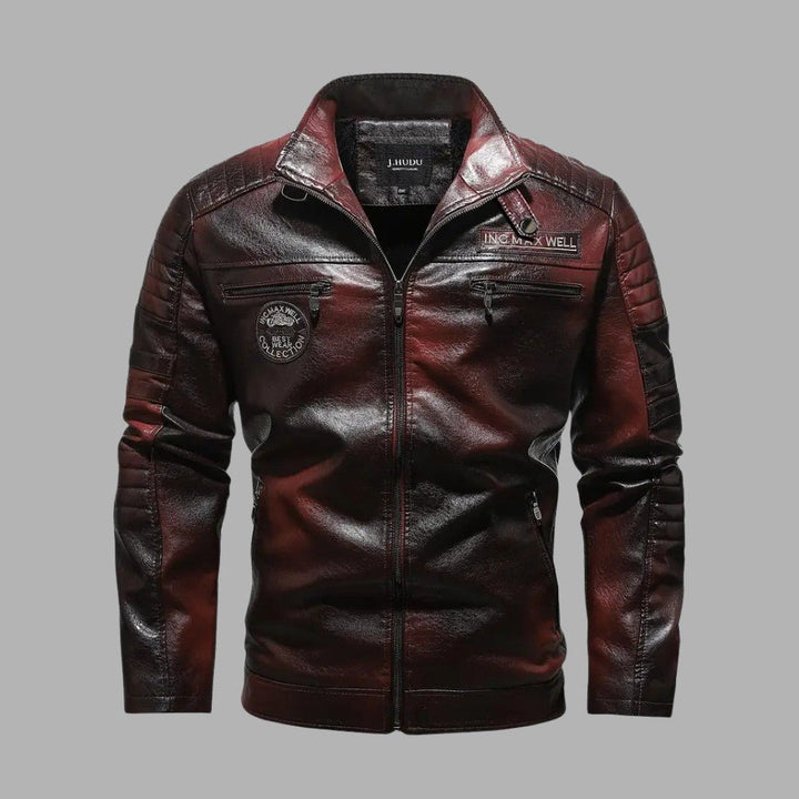 Mens Leather Jacket Padded Zip-Up