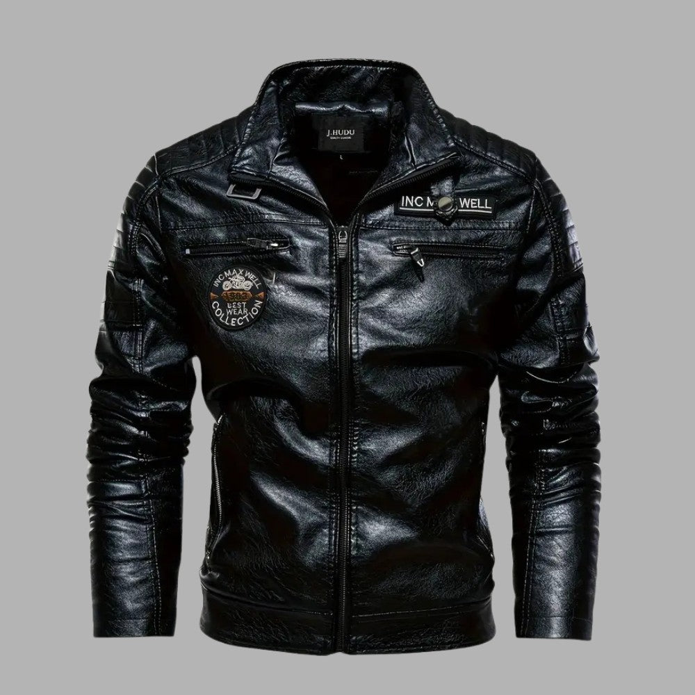 Mens Leather Jacket Padded Zip-Up - BritishMode