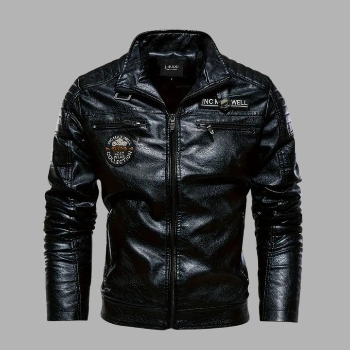 Mens Leather Jacket Padded Zip-Up - BritishMode