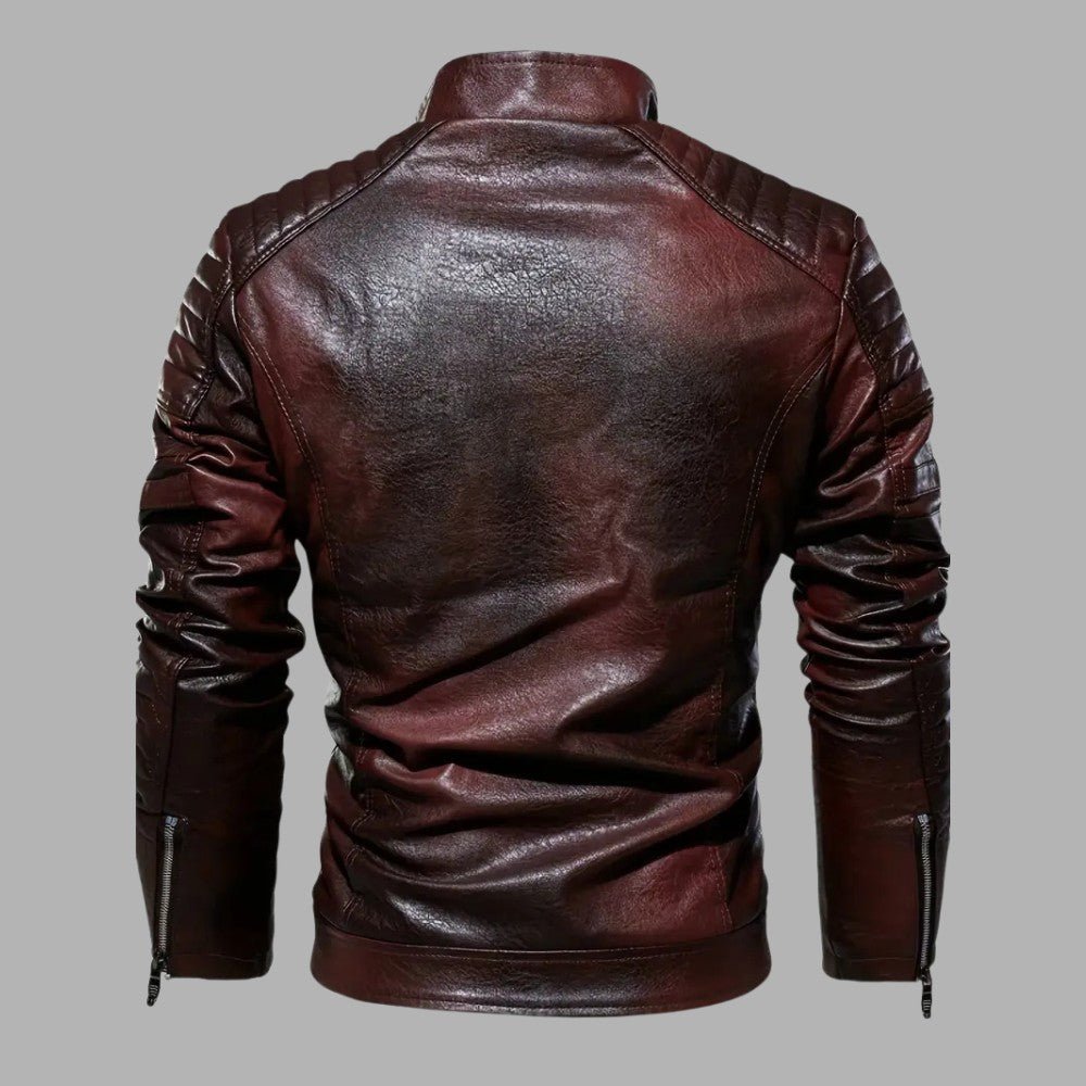 Mens Leather Jacket Padded Zip-Up