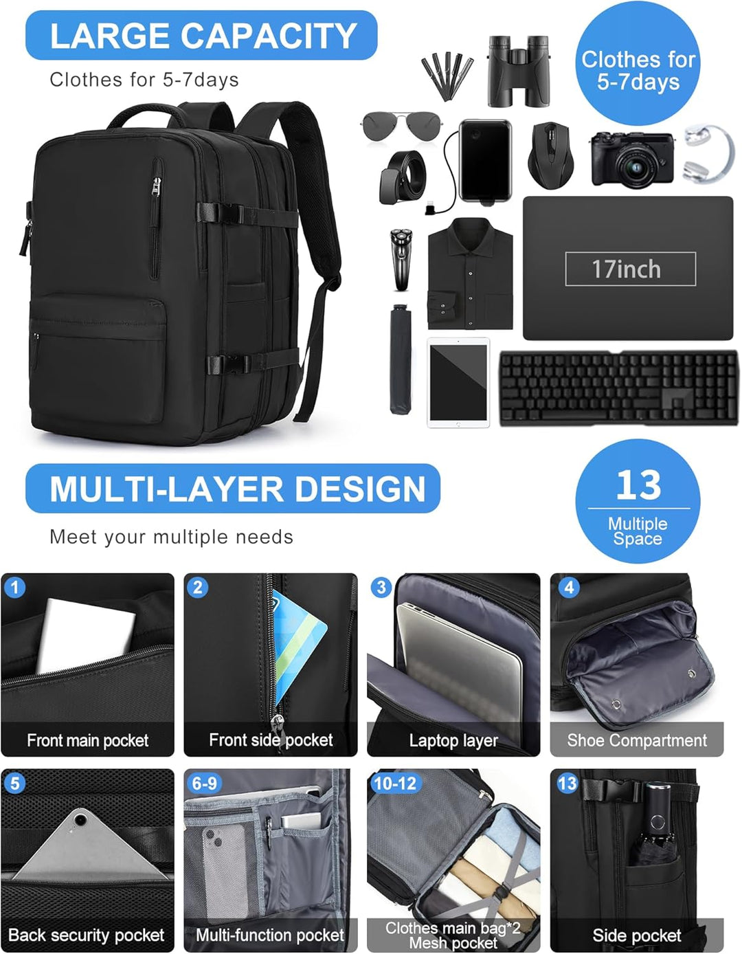 Unisex Laptop Carry Bag Multi-Compartment Adjustable Shoulder Strap