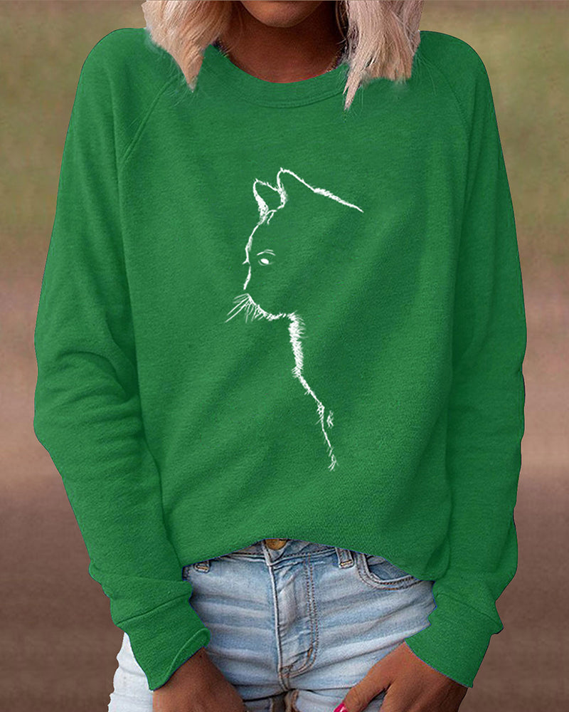 Unisex Sweatshirt with Cat Print Comfortable Fit