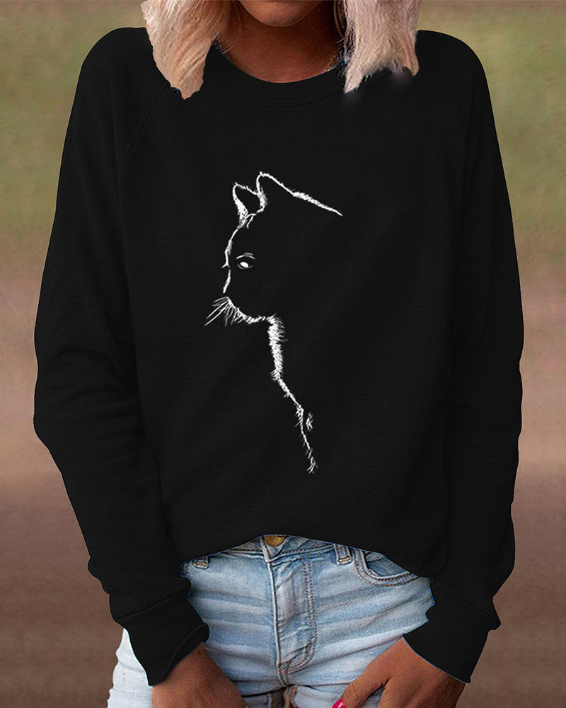 Unisex Sweatshirt with Cat Print Comfortable Fit