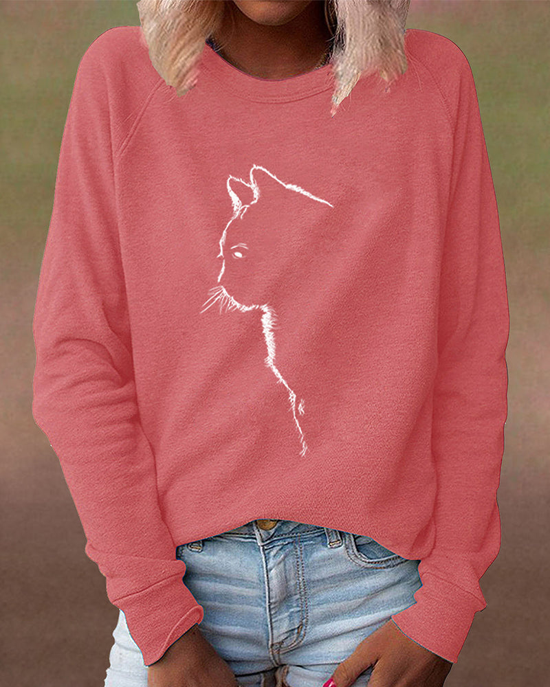Unisex Sweatshirt with Cat Print Comfortable Fit