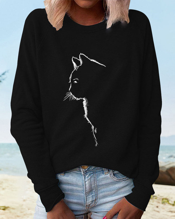 Unisex Sweatshirt with Cat Print Comfortable Fit - BritishMode