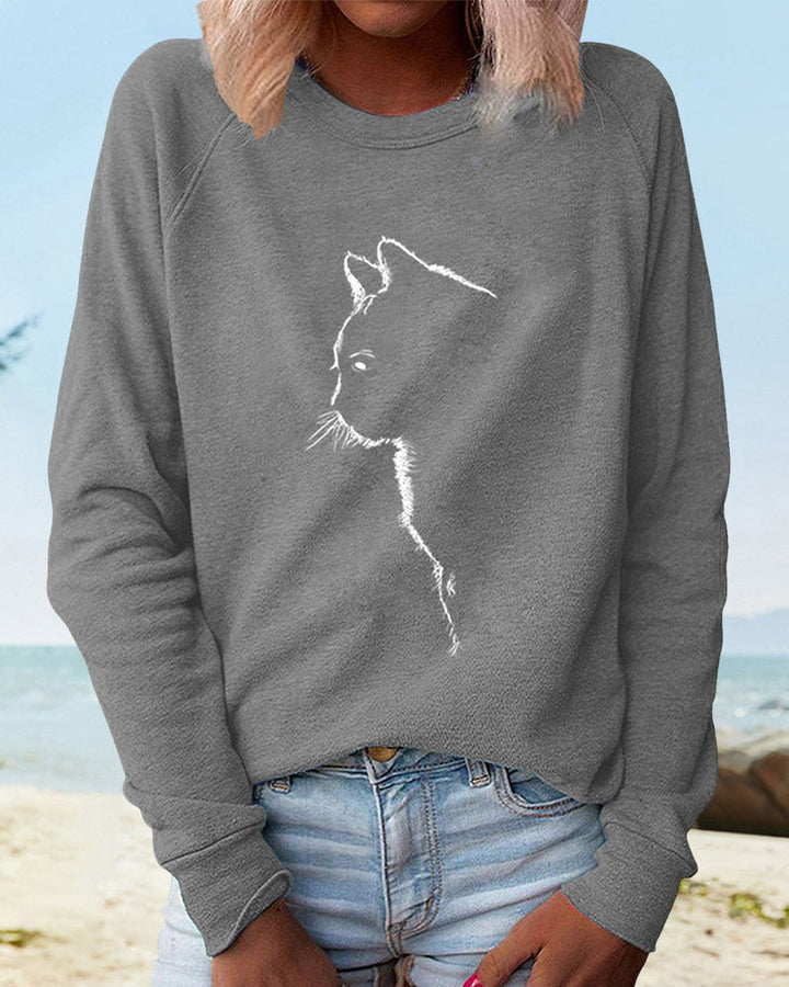 Unisex Sweatshirt with Cat Print Comfortable Fit