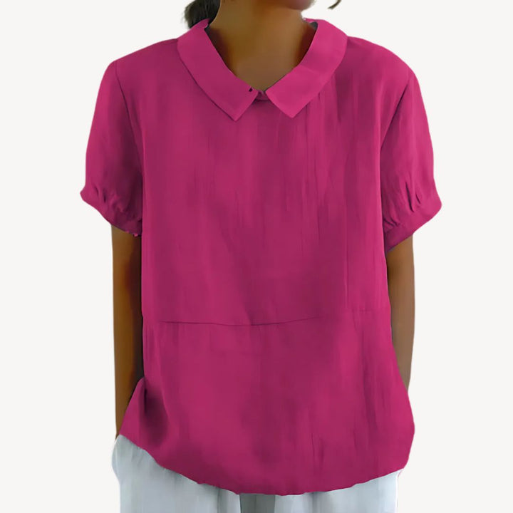 Womens Blouse Linen Blend Collared Style