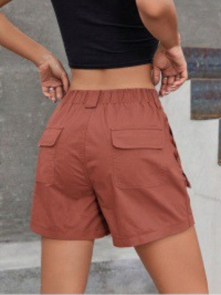 Womens Cargo Shorts with Belt Loops and Button Fly