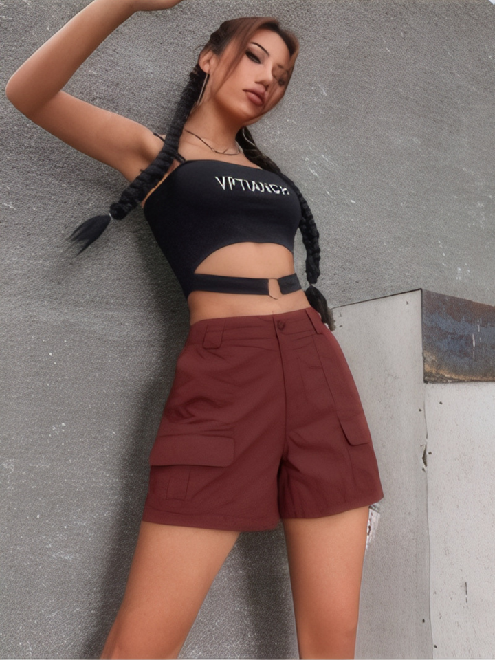Womens Cargo Shorts with Belt Loops and Button Fly