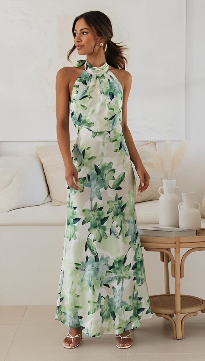 Womens Maxi Dress High Neck Sleeveless Summer
