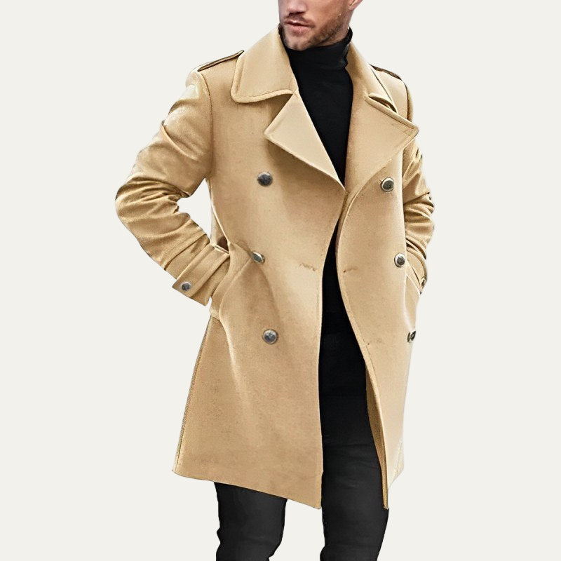 Mens Double-Breasted Coat Military Inspired Fit