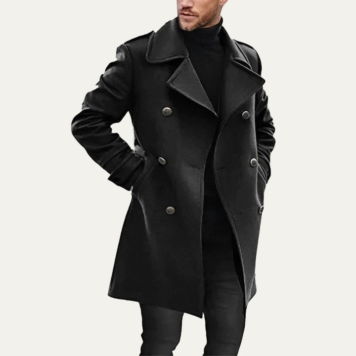 Mens Double-Breasted Coat Military Inspired Fit