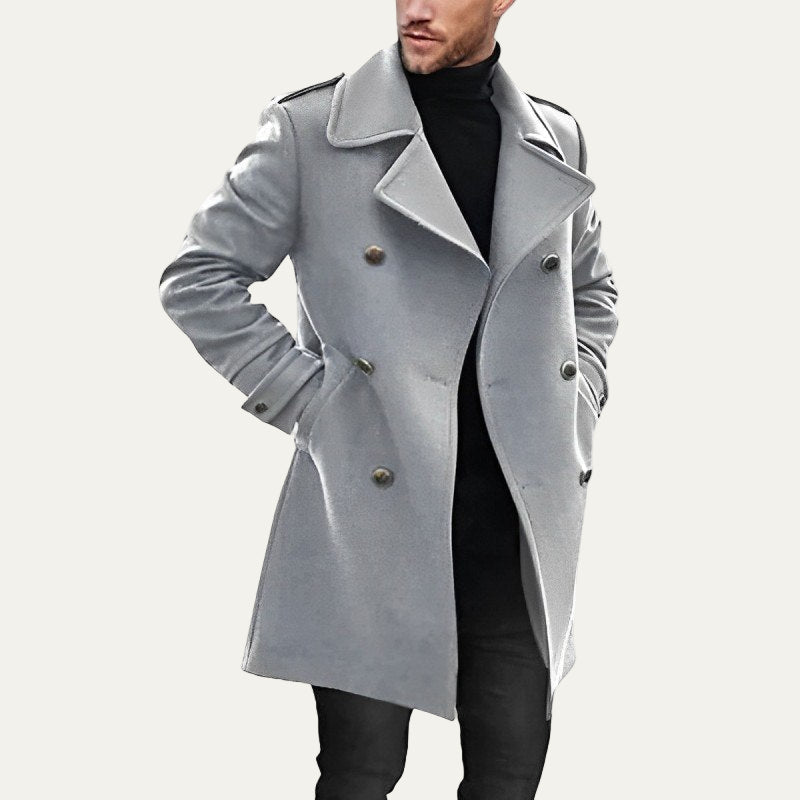 Mens Double-Breasted Coat Military Inspired Fit