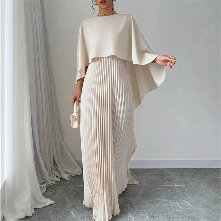 Womens Maxi Dress with Pleated Cape Overlay - BritishMode